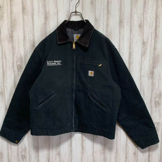 USA製】 希少 カーハート 企業ロゴ 刺繍 ダック デトロイトジャケット 黒