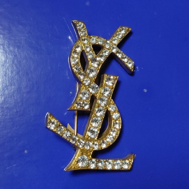 サンローラン ブローチ YSL ロゴ ラインストーン