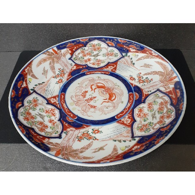 明治時代古伊万里錦手芭蕉に鳥紅葉に鳥見込みに鳳凰図36.5cm大皿