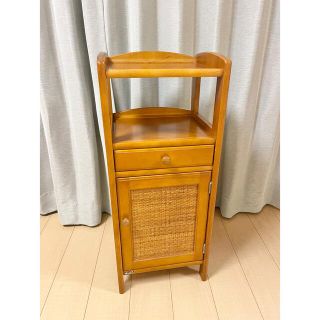 美品 オールドカリモク ラタン 電話台 FAX台 キャビネット オールド