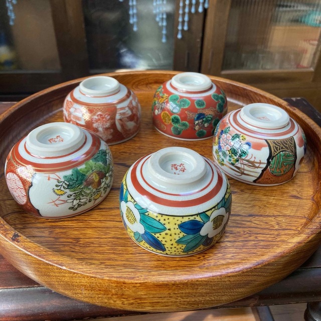 青海】 古い九谷焼 大正時代 色絵唐人画煎茶器揃え 茶具 青海】 古い