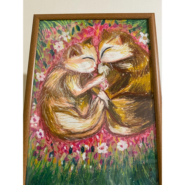 絵画 壁掛け絵【バラの庭で絵を描いている少女と遊んでいるかわいい猫2