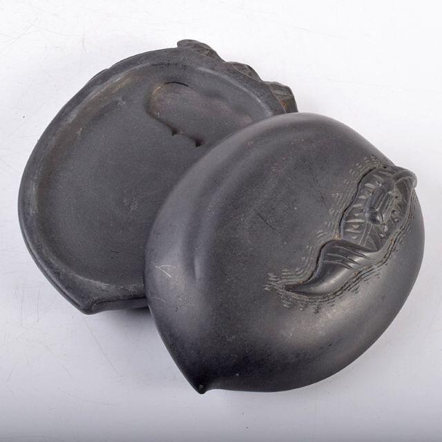 中国 書道具 桃形 端渓硯 蓋硯 C R3656 中国 書道具 桃形