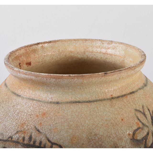 タイ古陶磁 スンコロク 宋胡録 最新 魚文 壷 時代箱付 C R3574C タイ古