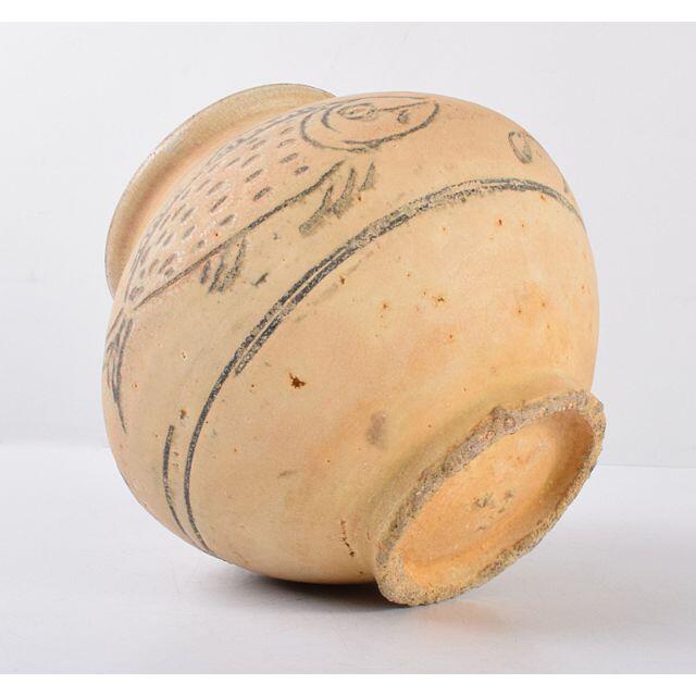 タイ古陶磁 スンコロク 宋胡録 最新 魚文 壷 時代箱付 C R3574C タイ古