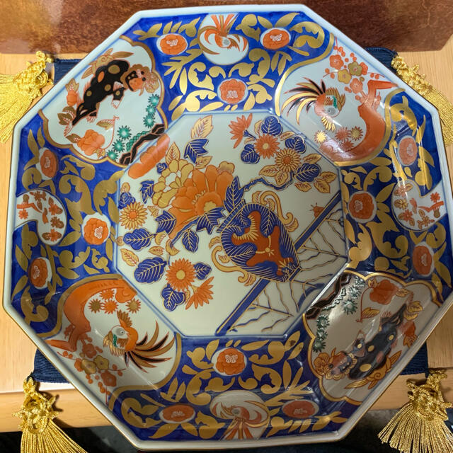 林 九郎作 八角形の青い牛の絵皿 鉢2個セット F）林 九郎作 八角形の