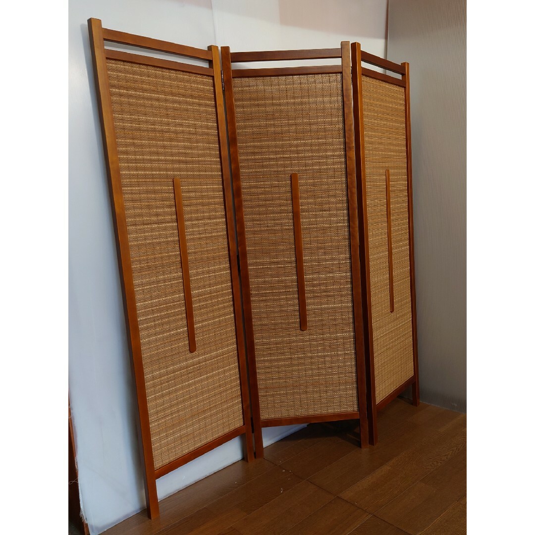 1台限定#3連限定パーテーション フレームブラック燻し竹衝立 限定