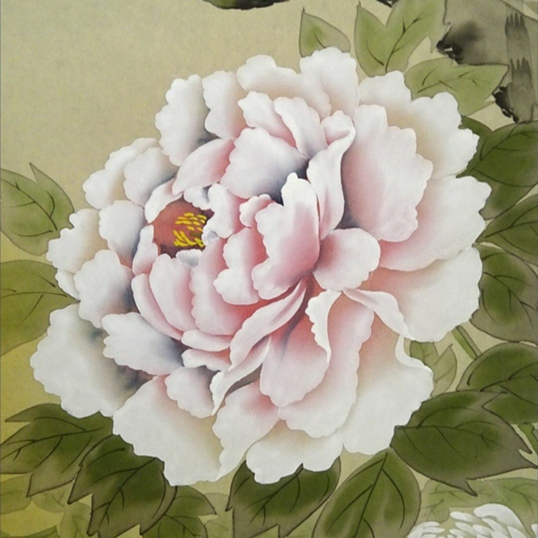 掛軸 喜多川東観『高砂図』絹本 肉筆 共箱付 良好品 掛け軸 a072013