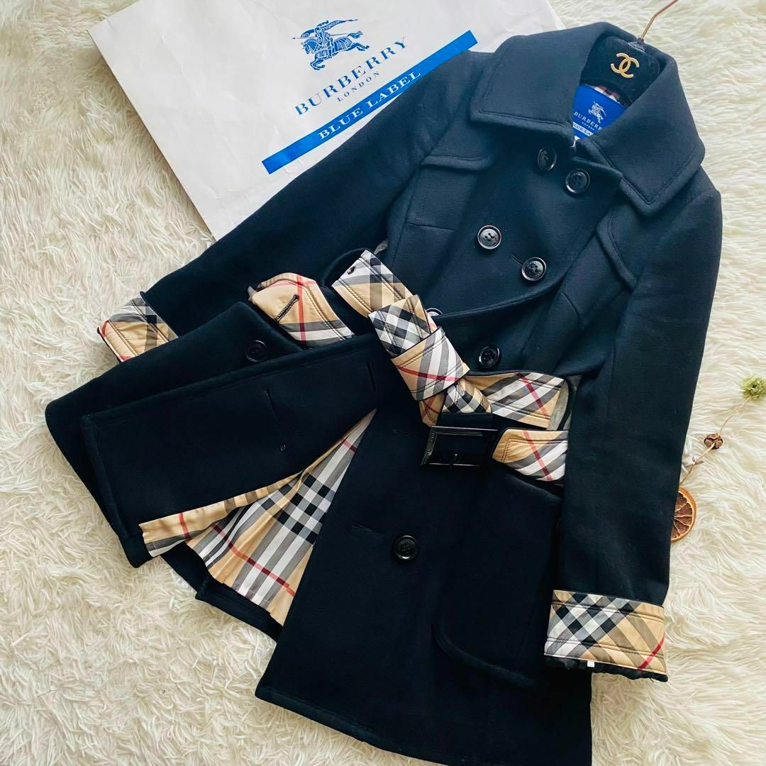 アンゴラ混 美品♪】BURBERRY ブルーレーベル ピーコート 40 S位
