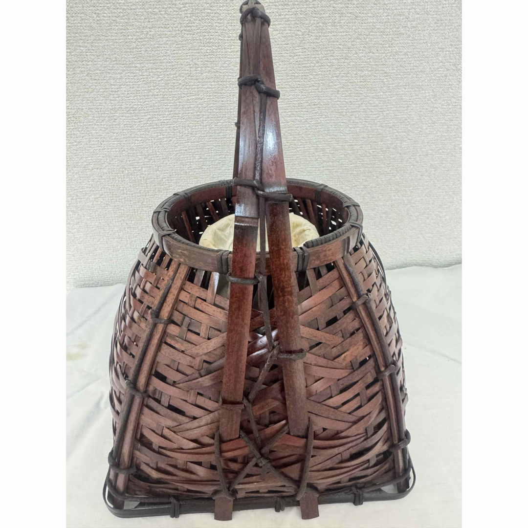 京竹工芸花籠 竹籠 花入 茶道具平安竹美斎 未使用