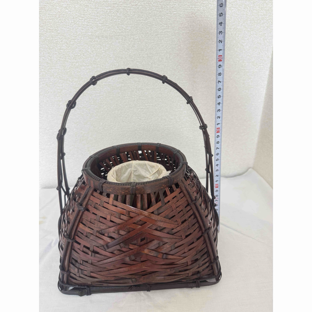 京竹工芸花籠 竹籠 花入 茶道具平安竹美斎 未使用