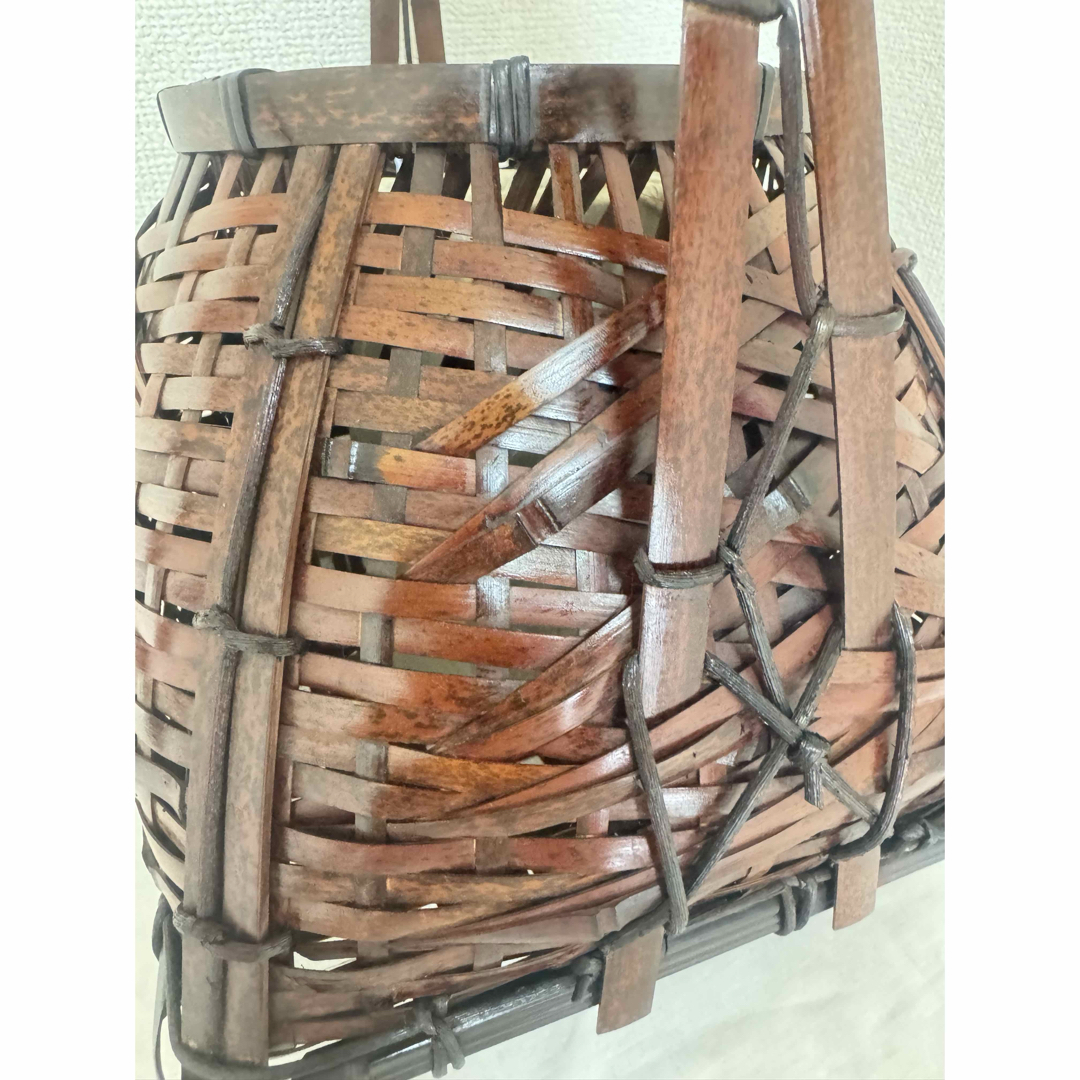 京竹工芸花籠 竹籠 花入 茶道具平安竹美斎 未使用