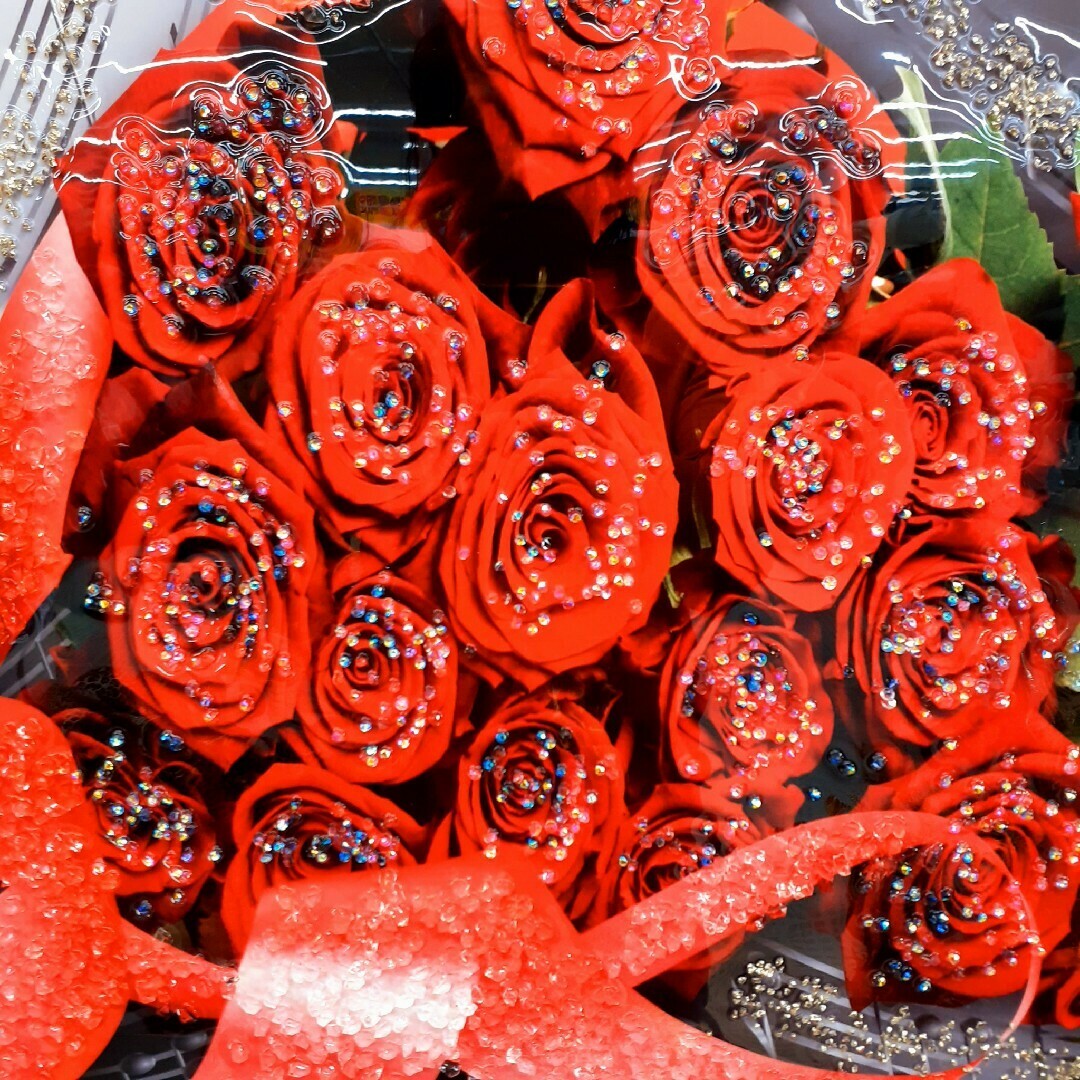 輸入雑貨 赤い薔薇 天然水晶石 クリスタルアート