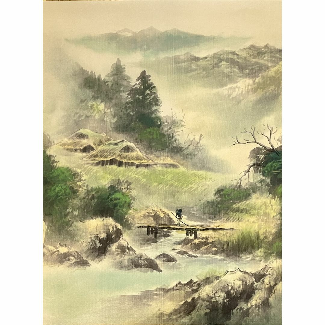 大 華 作 絹本水墨山水画 中島清堂 極め箱在 良好状態 大 華