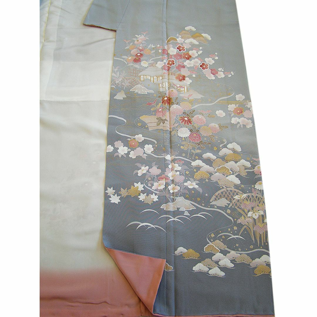 縁」150cm～156cm 極上濵ちりめん 金彩加工染 訪問着 正絹 C674