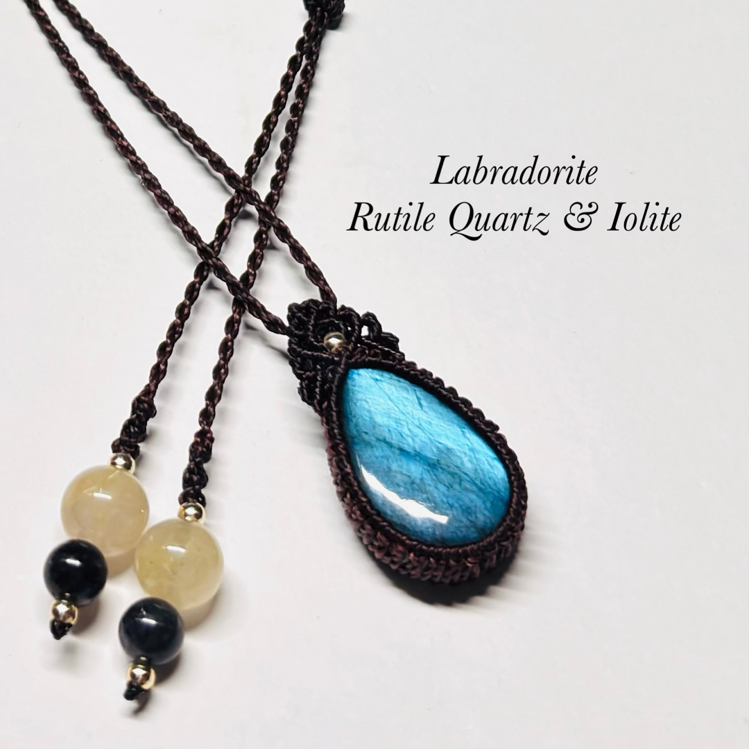 handmade】マクラメ× ラブラドライト ルチルクォーツ ネックレス