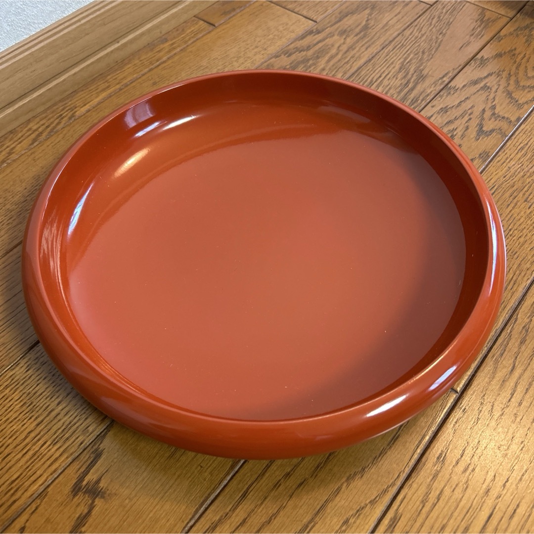 ショップ オレンジ色 漆器皿 木箱付き