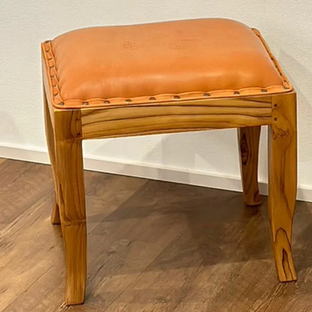 訳あり】バリ島チーク×レザースツール 座面高実質43cm 通常27，500