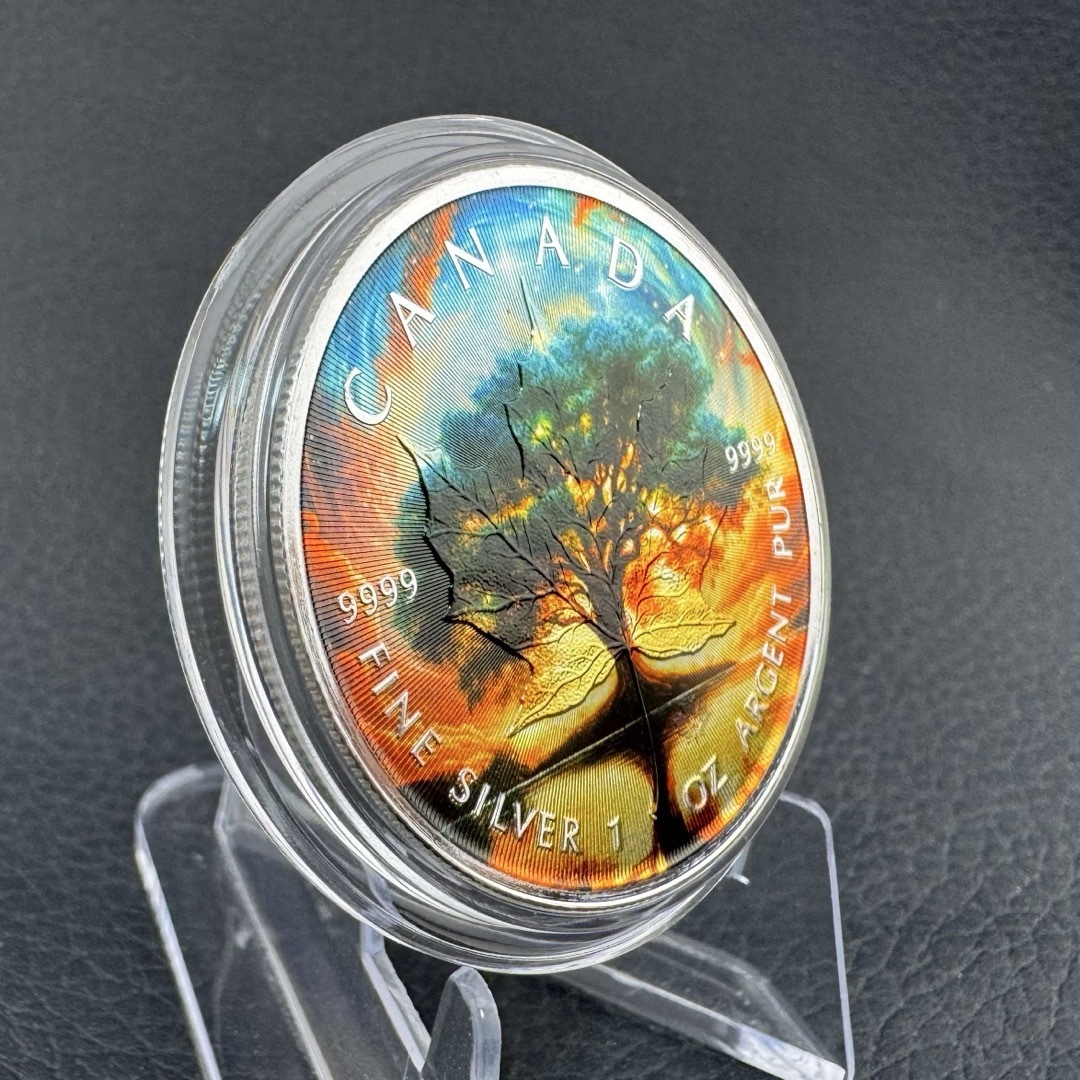 世界100枚限定 メイプルリーフ 銀貨 カラー 銀貨生命の樹 1オンス 1oz