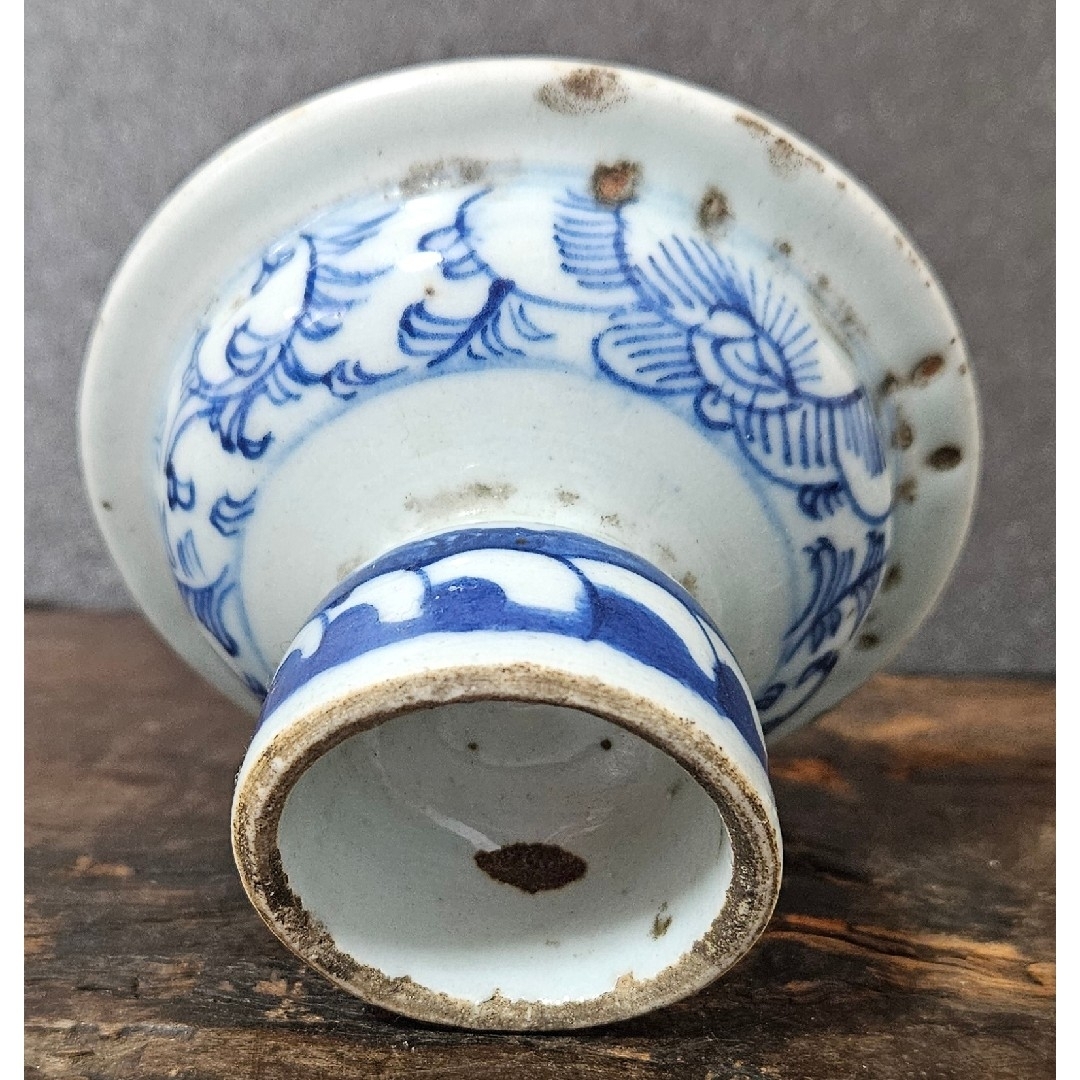 中国古美術 中国古陶磁器 清朝清代 青華 染付 水辺に鳥の図 小瓶 花入