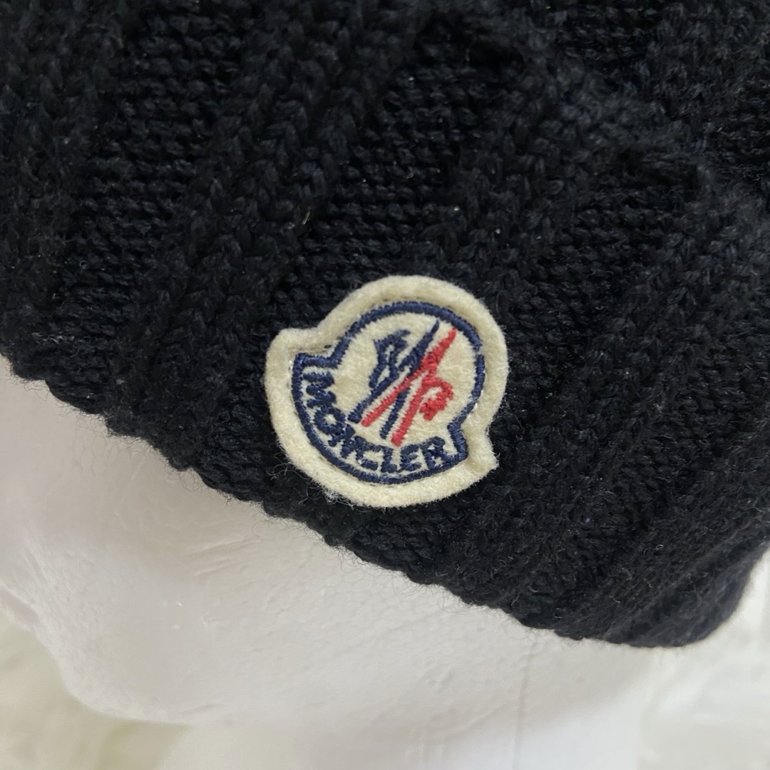 Moncler ブラック ポンポンニット帽 リアルファー付き 【公式通販】