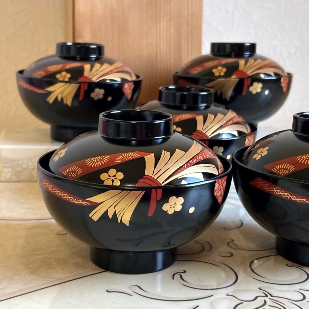 漆器 吸い物椀 5客 専用木箱付き 会津塗 漆器 吸物椀 5客