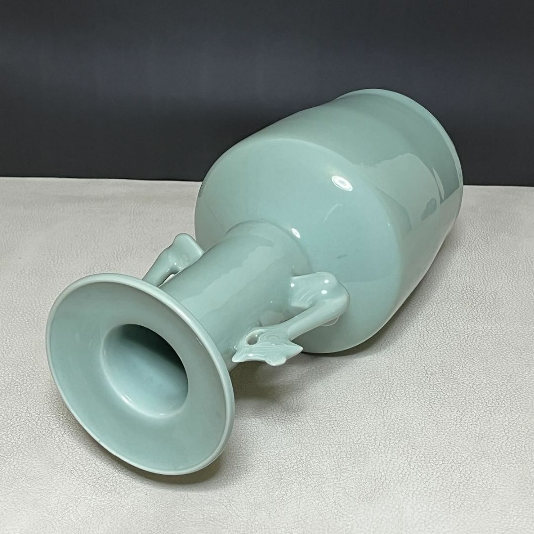 宮永東山 青磁 鳳凰耳 花入 共箱 耳付花入 茶道具 【k3437】の通販はau