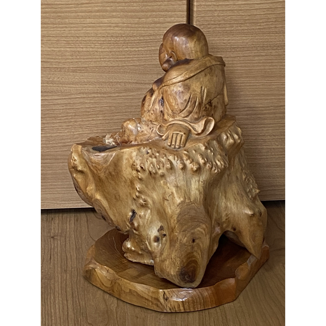 縁起物 天然木根彫七福神 布袋様一刀彫 木彫置物