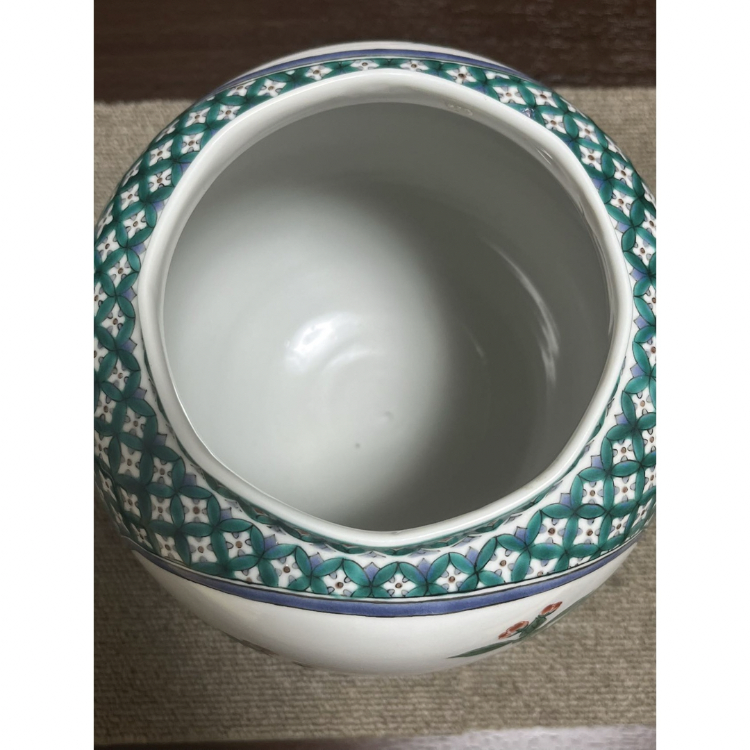 九谷焼 色絵丸紋割取花鳥 飾壷 三代為吉 三ツ井詠一 造