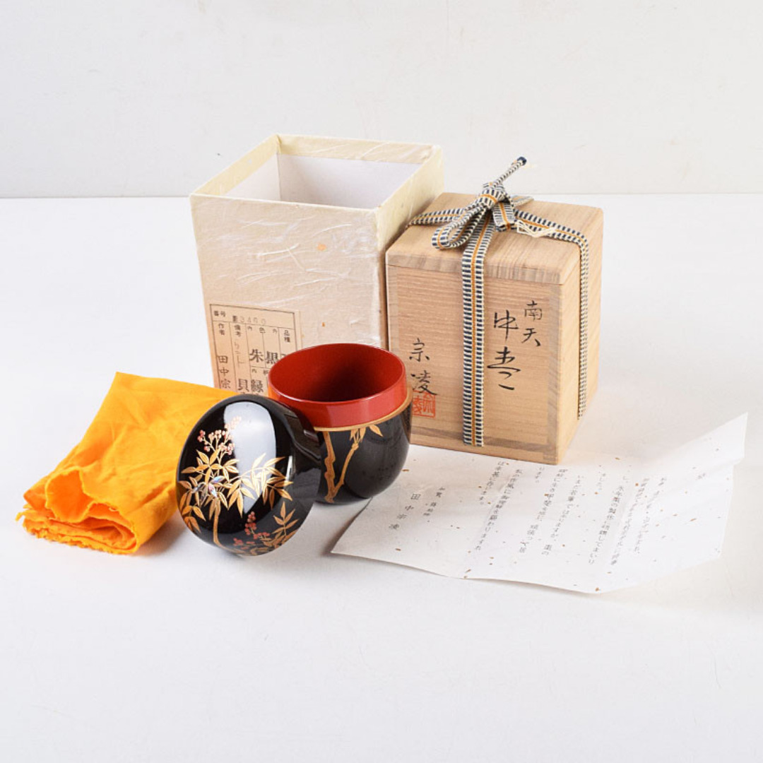 茶道具 加賀蒔絵師 田中宗凌作 螺鈿装飾 縁金 南天 中棗 共