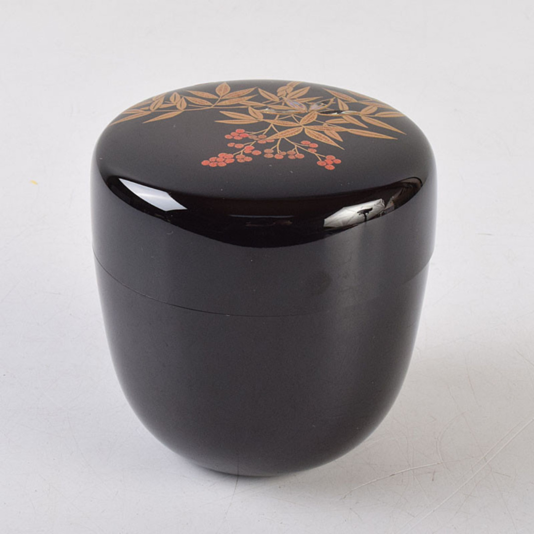 茶道具 加賀蒔絵師 田中宗凌作 螺鈿装飾 縁金 南天 中棗 共箱 M R9290