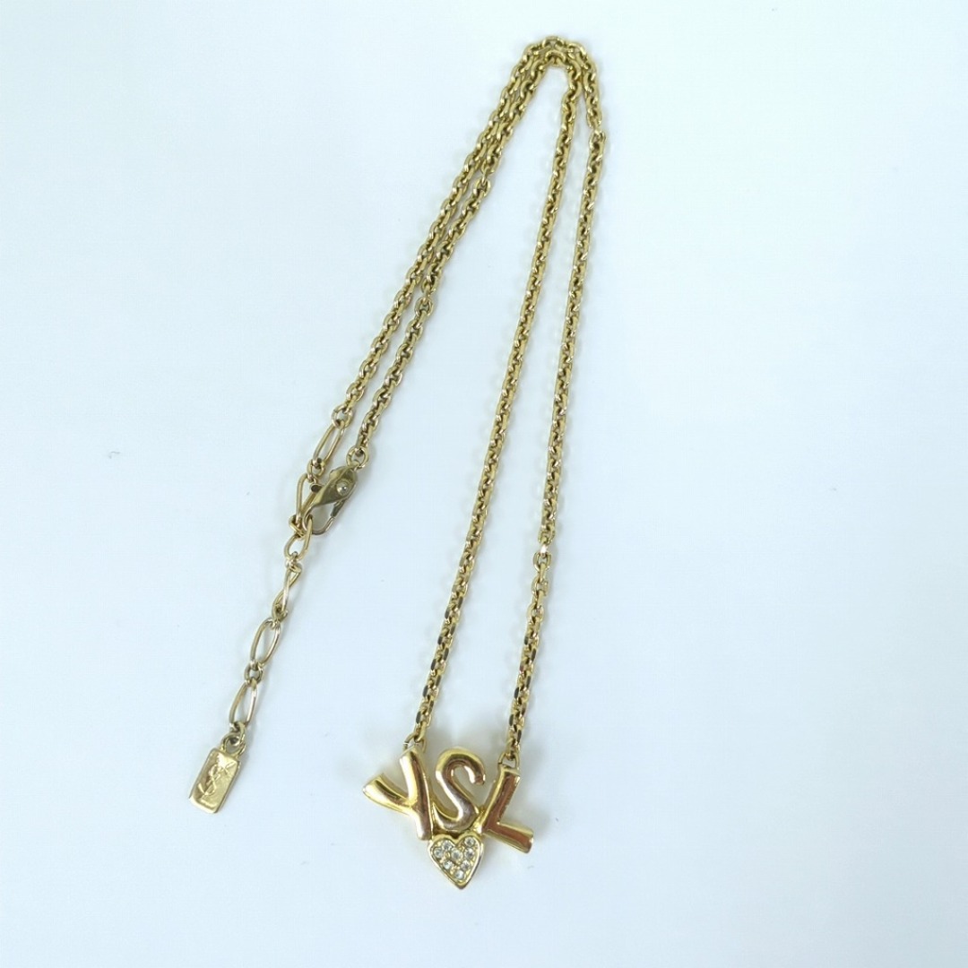 YSL イヴサンローラン ロゴネックレス ハート ラインストーン ゴールド