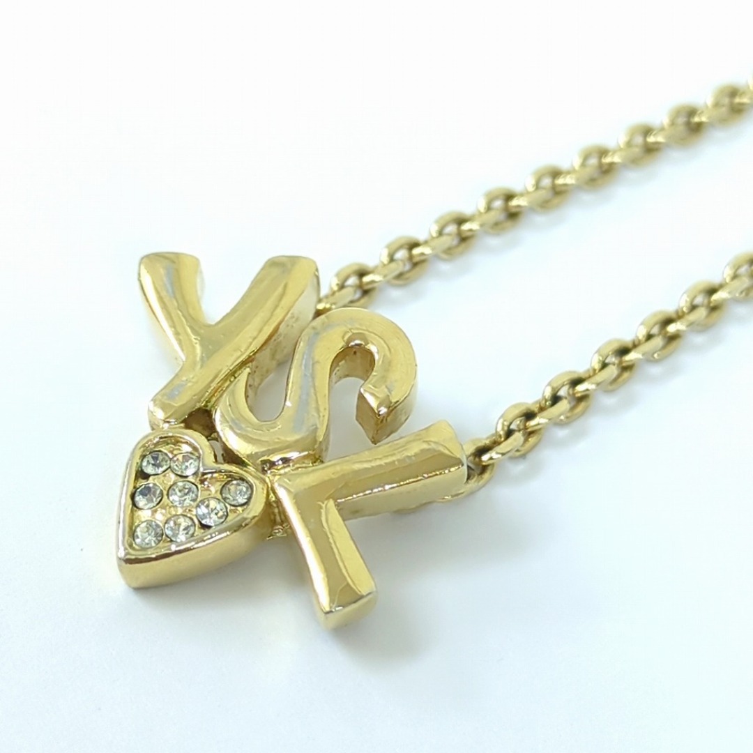YSL イヴサンローラン ロゴネックレス ハート ラインストーン ゴールド