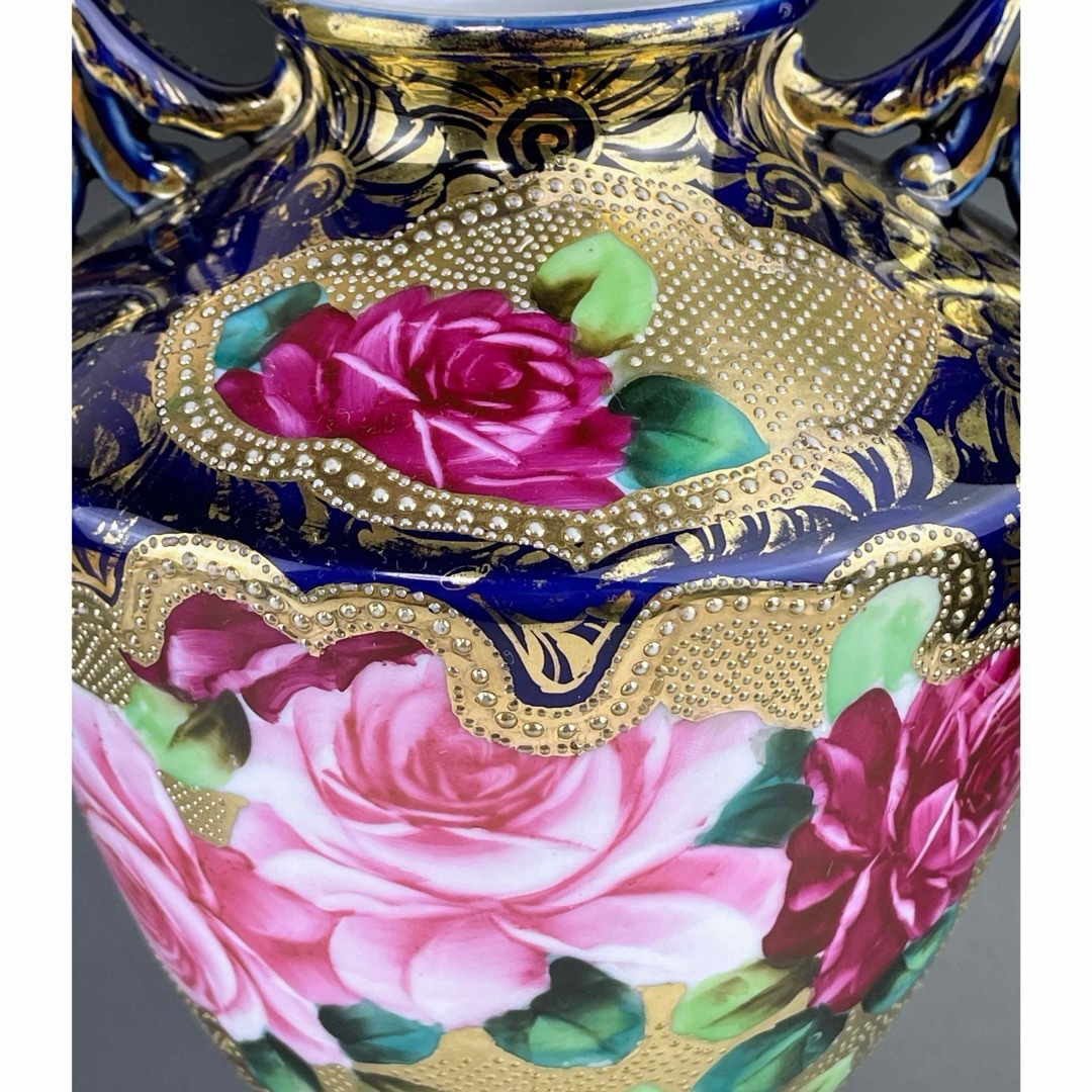 大型】オールドニッポン 31㎝ アールヌーボー 薔薇紋花瓶 フラワーベース
