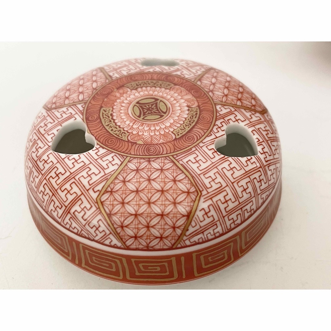 陶芸家福島武山九谷焼細密赤絵三つ足香炉香爐鳳凰菊大黒箱なし