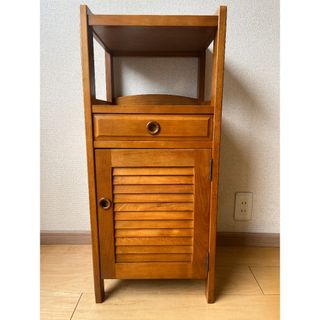 オールドカリモク】 ラタン 電話台 チェスト 籐扉 レトロ 木製