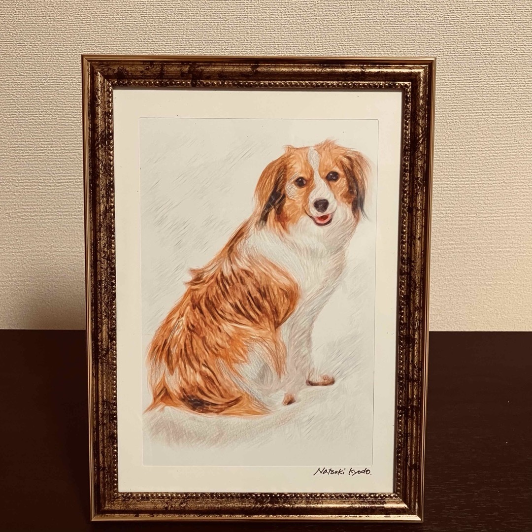コーイケルホンデュエ成犬】 額装品 額縁寸法 32.7㎝×24.0㎝×