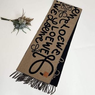LOEWE ロエベ マフラー ブラウン ブラック ロゴ フリンジ ストール