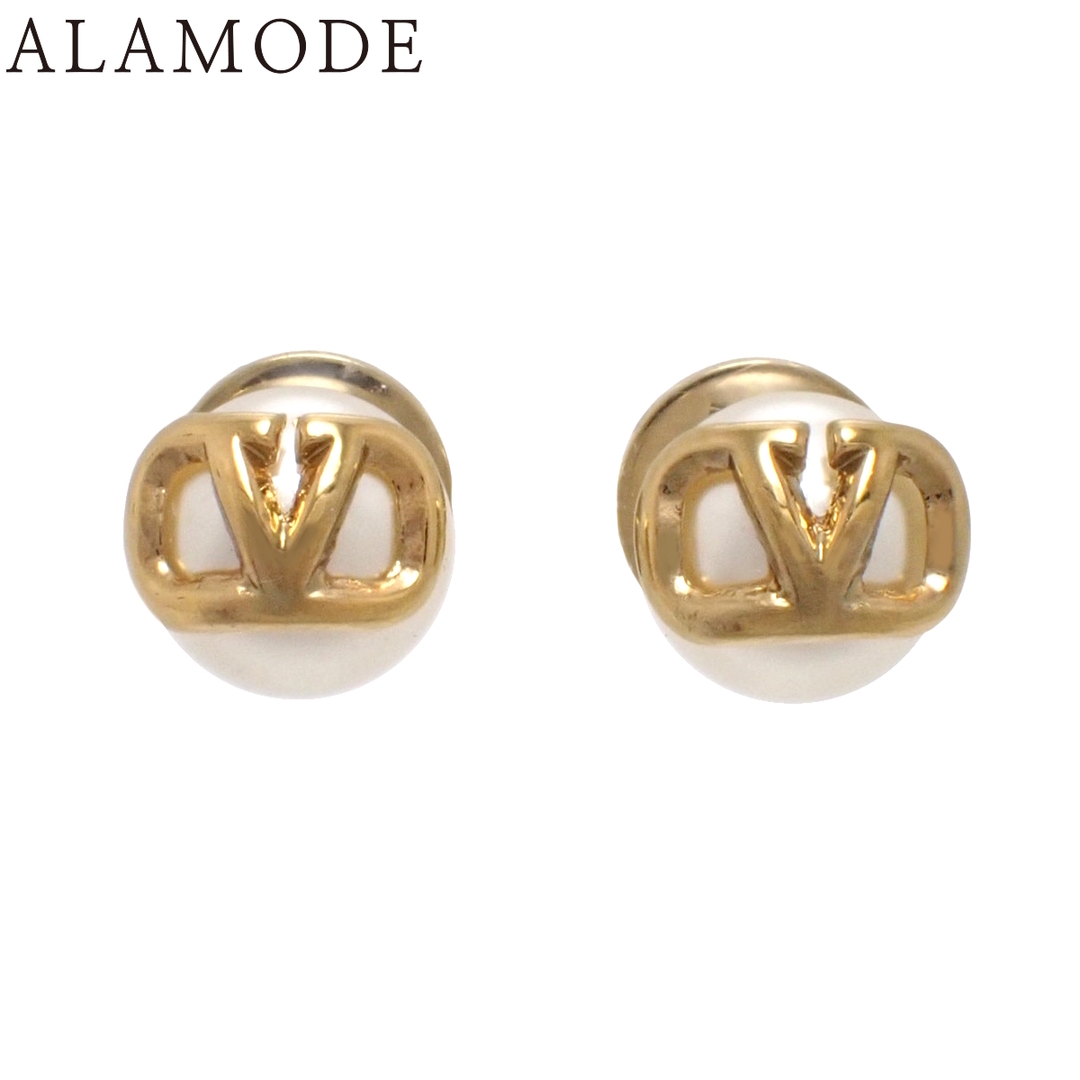 VALENTINO(ヴァレンティノ) Vロゴ シグネチャー パールビーズ ピアス