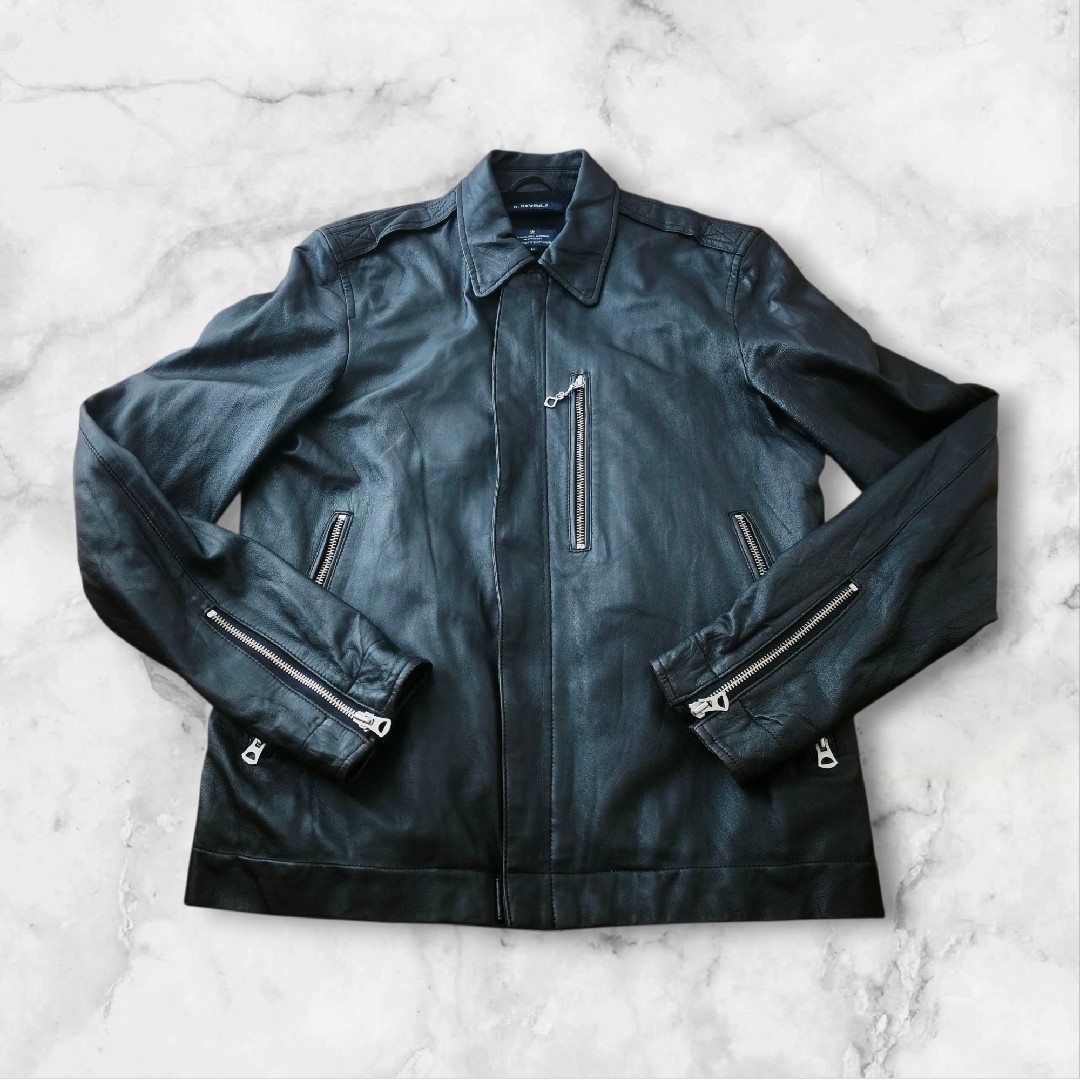 R. NEWBOLD ブラックレザーシングルライダースジャケット M 羊革