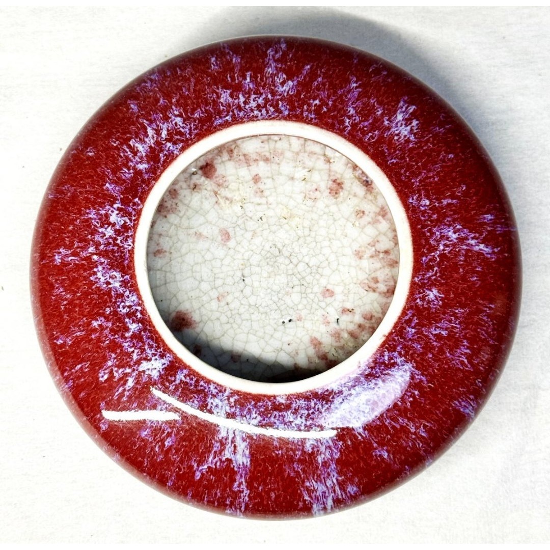 清時代 辰砂紅釉堂鑼洗 水盂 辰砂 窯変 古玩唐物