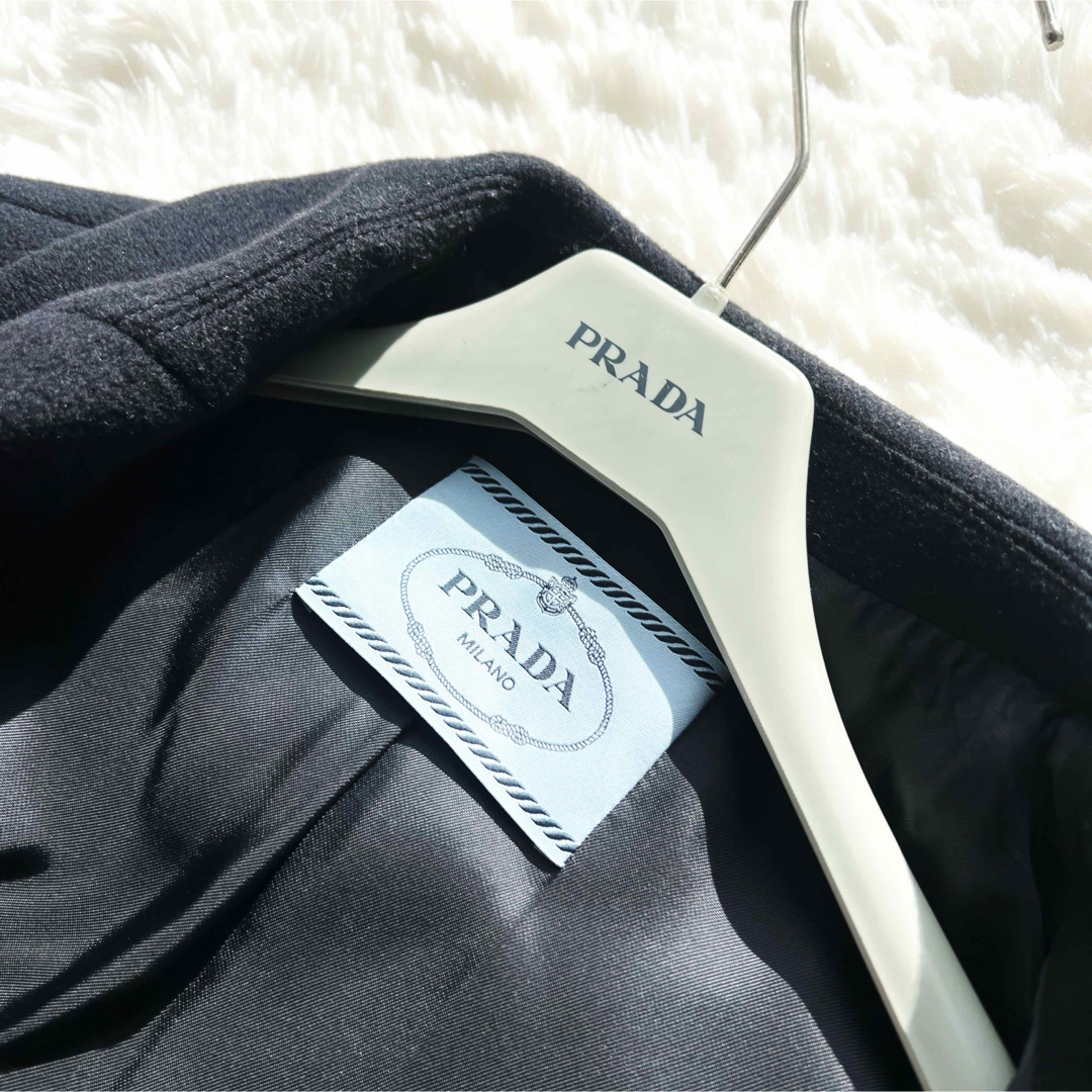 美品 PRADAプラダ カシミヤブレンド コクーン シルエットコート ネイビー