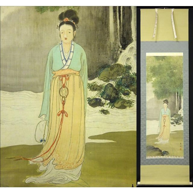 絹本 肉筆 掛軸 前程似錦 美品 工筆画 牡丹no.5-2 絹本 肉筆