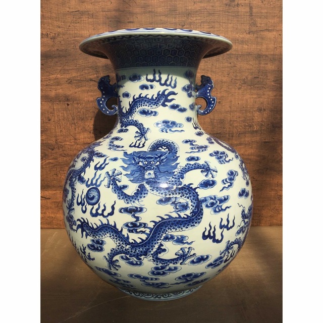 大花瓶 大壺 獣耳 中国 万暦龍 中国美術 龍 飾り壺