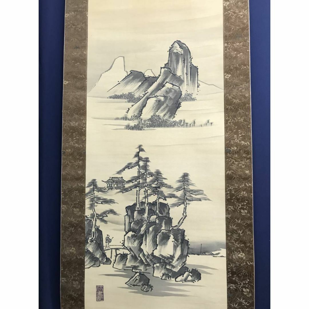 模写】啓書記/太公望山水図/三幅対/掛軸/名家伝来/AC-770