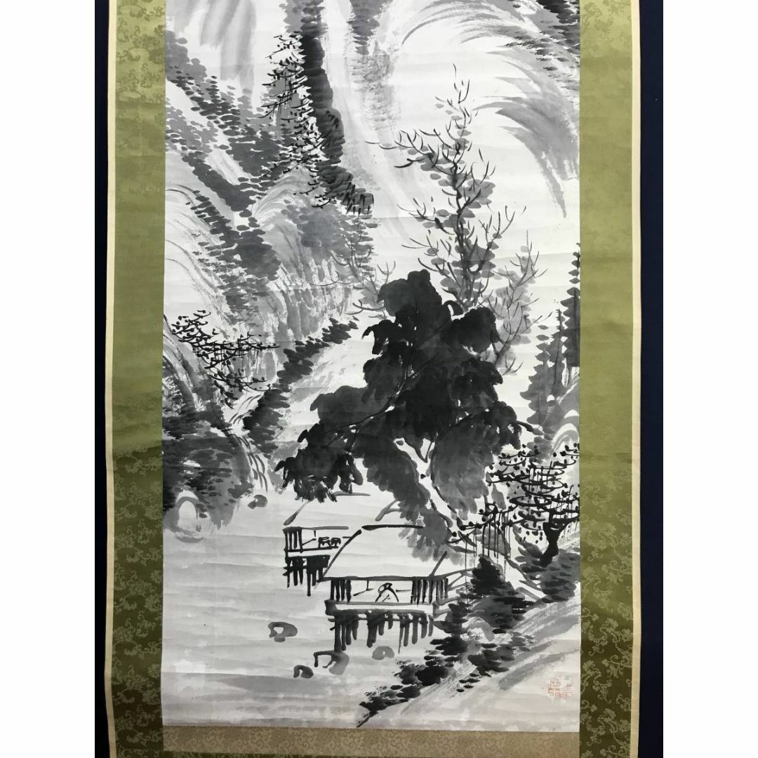 8606』明治期文人画家 田能村直入（小虎散人） 真筆 楼閣山水図 絹本