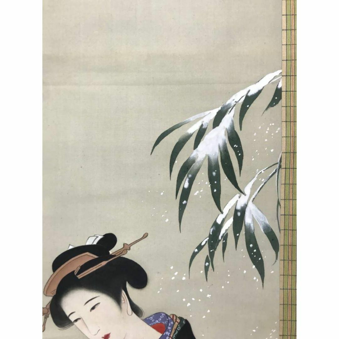 作者不詳/三閑/美人画/正月羽根つき/版画/掛軸☆宝船☆Y-544 JM