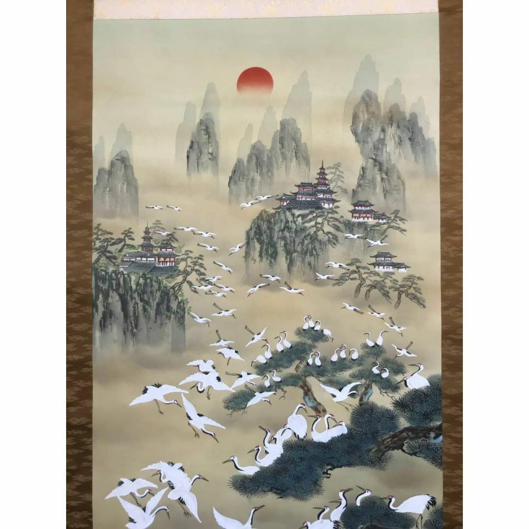 真作】玉渕/蓬莱山図/祝事山水図/掛軸/名家伝来/AB-883