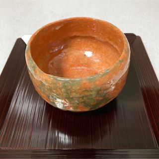 津島焼 赤楽茶碗 [雅風軒 伊藤才叟(1886-1977)] [服部擔風筆]