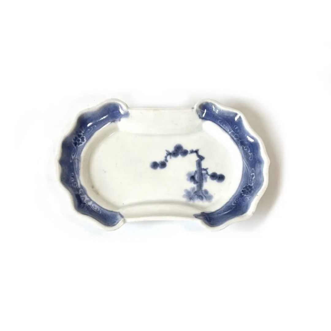 骨董 アンティーク 古伊万里 染付 竹図 変形皿 分銅形 大明年製銘